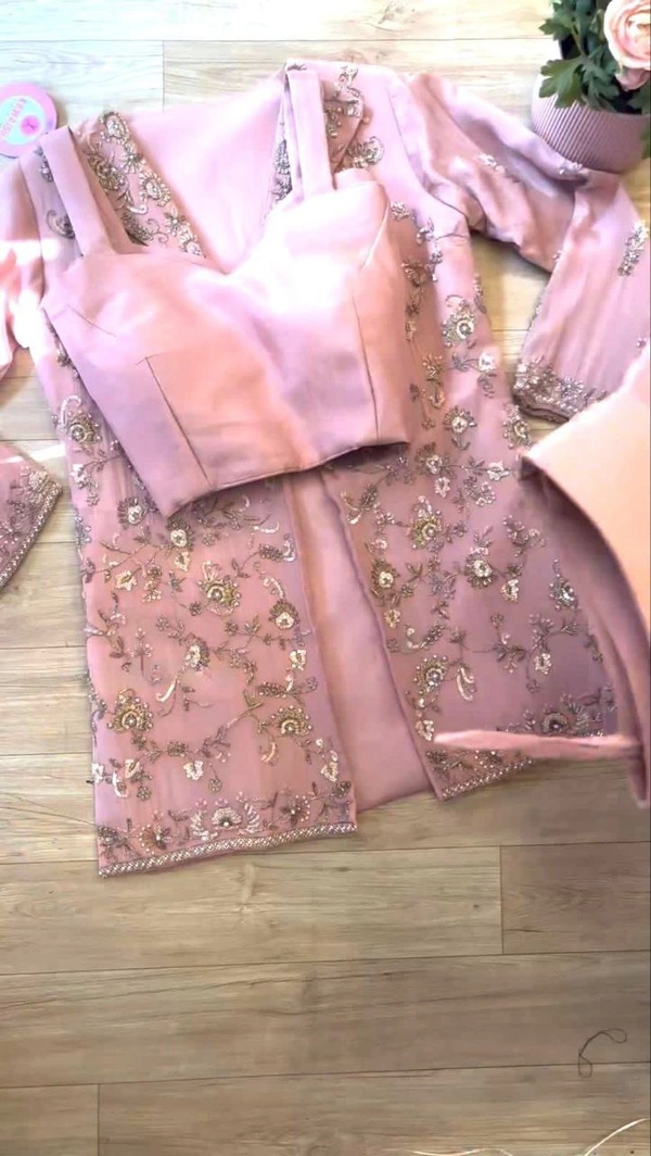 FWHB PARTY WEAR EMBROIDERED SHRUG WITH PLAZZO - XXL, Pink