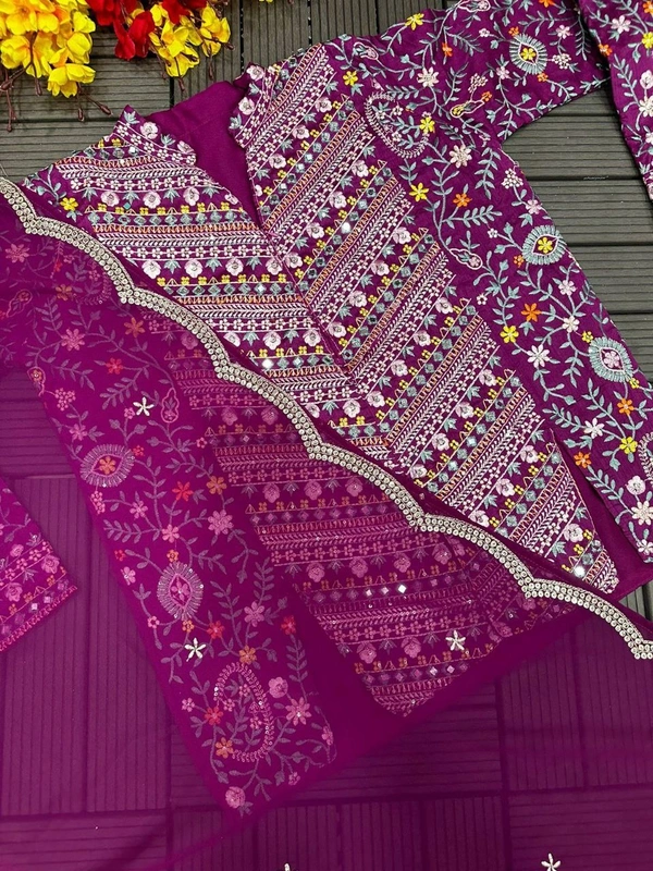 FWHB PARTY WEAR HEAVY EMBROIDERED JACKET LEHENGA SET WITH DUPATTA - XL, Purple