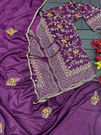 FWHB TRENDING SPECIAL CORDING WORK READY TO WEAR SAREE WITH FULL KOTI - XXL, Purple
