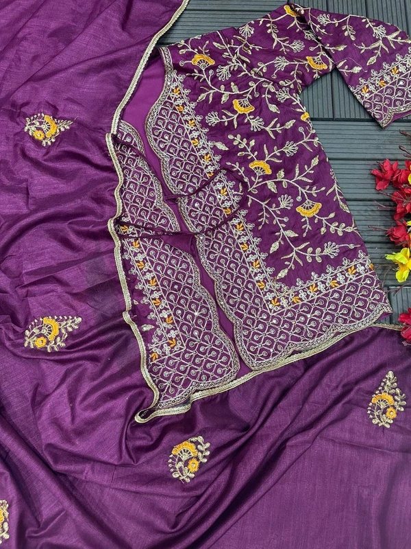 FWHB TRENDING SPECIAL CORDING WORK READY TO WEAR SAREE WITH FULL KOTI - XXL, Purple