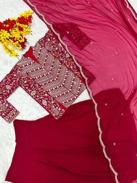 FWHB PARTY WEAR HEAVY EMBROIDERED JACKET LEHENGA SET WITH DUPATTA - XL, Hot Pink
