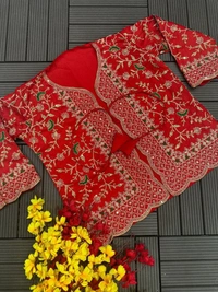 FWHB TRENDING SPECIAL CORDING WORK READY TO WEAR SAREE WITH FULL KOTI - XXL, Red