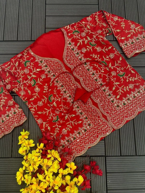 FWHB TRENDING SPECIAL CORDING WORK READY TO WEAR SAREE WITH FULL KOTI - XXL, Red
