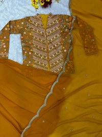 FWHB PARTY WEAR HEAVY EMBROIDERED JACKET LEHENGA SET WITH DUPATTA - XL, Yellow