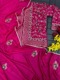 FWHB TRENDING SPECIAL CORDING WORK READY TO WEAR SAREE WITH FULL KOTI - XXL, Hot Pink