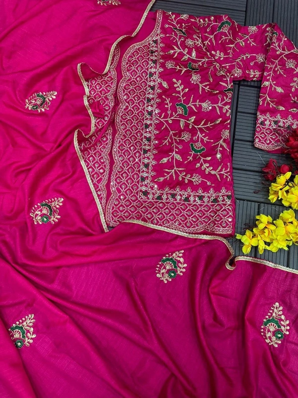FWHB TRENDING SPECIAL CORDING WORK READY TO WEAR SAREE WITH FULL KOTI - XXL, Hot Pink