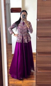 FWHB PARTY WEAR HEAVY EMBROIDERED JACKET LEHENGA SET WITH DUPATTA - XL, Purple