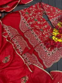 FWHB TRENDING SPECIAL CORDING WORK READY TO WEAR SAREE WITH FULL KOTI - XXL, Red