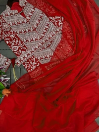 FWHB SUPER CORDING WORRK READY TO WEAR SAREE WITH FULL EMBROIDRED KOTI - XL, Red