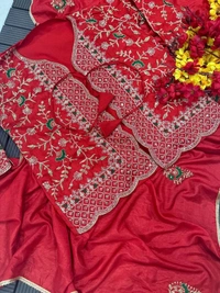 FWHB TRENDING SPECIAL CORDING WORK READY TO WEAR SAREE WITH FULL KOTI - XXL, Red