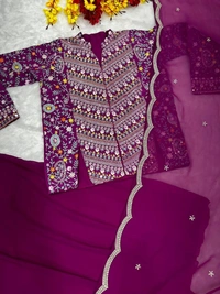 FWHB PARTY WEAR HEAVY EMBROIDERED JACKET LEHENGA SET WITH DUPATTA - XL, Purple