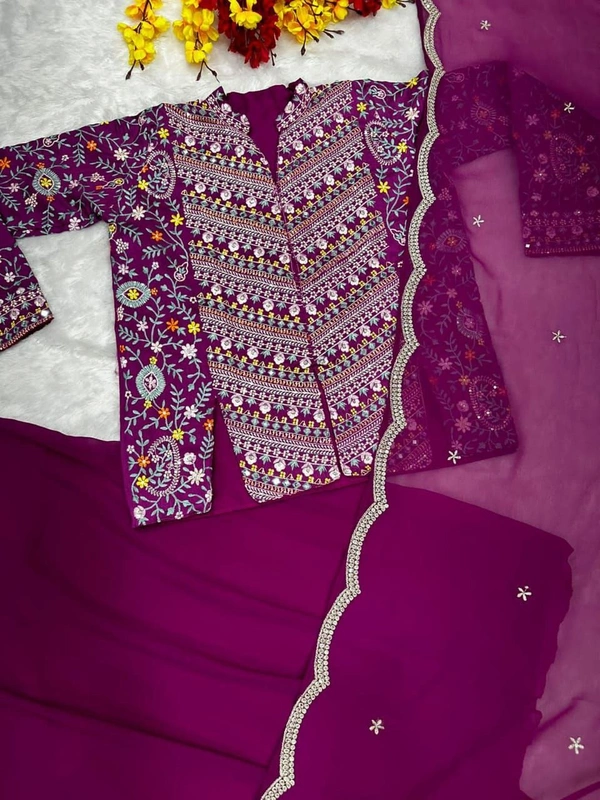 FWHB PARTY WEAR HEAVY EMBROIDERED JACKET LEHENGA SET WITH DUPATTA - XL, Purple