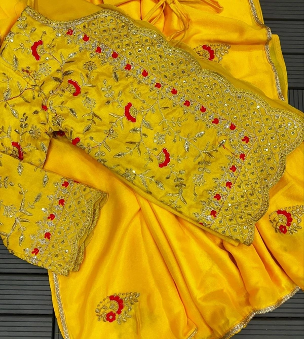 FWHB TRENDING SPECIAL CORDING WORK READY TO WEAR SAREE WITH FULL KOTI - XXL, Yellow