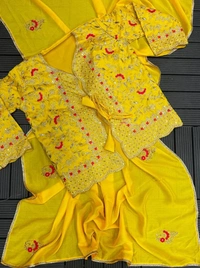 FWHB TRENDING SPECIAL CORDING WORK READY TO WEAR SAREE WITH FULL KOTI - XXL, Yellow