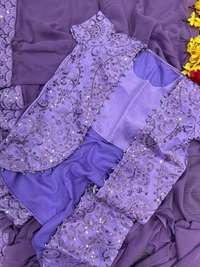 FWHB EMBROIDERY CORDING WORK READY TO WEAR SAREE WITH FULL KOTI - XL, Lavender Purple