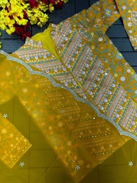 FWHB PARTY WEAR HEAVY EMBROIDERED JACKET LEHENGA SET WITH DUPATTA - XL, Yellow