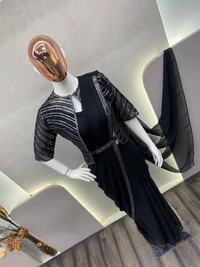 FWBE NEW FANCY READY TO WEAR FAUX GEORGETTE SEQUENCE WORK SAREE WITH KOTI AND FULLSTITCHED BLOUSE - XXL-44, Black