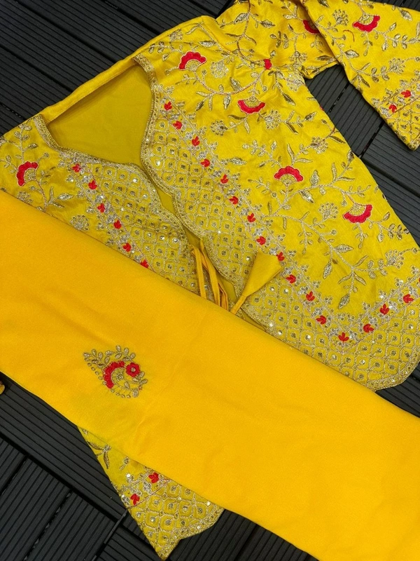 FWHB TRENDING SPECIAL CORDING WORK READY TO WEAR SAREE WITH FULL KOTI - XXL, Yellow