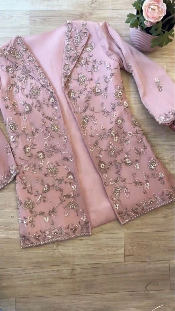FWHB PARTY WEAR EMBROIDERED SHRUG WITH PLAZZO - XXL, Pink