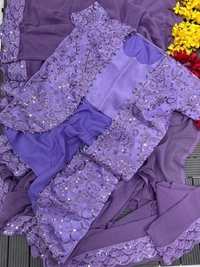 FWHB EMBROIDERY CORDING WORK READY TO WEAR SAREE WITH FULL KOTI - XL, Lavender Purple