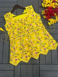 FWHB EMBROIDERY CORDING WORK READY TO WEAR SAREE WITH HALF KOTI - XXL, Yellow