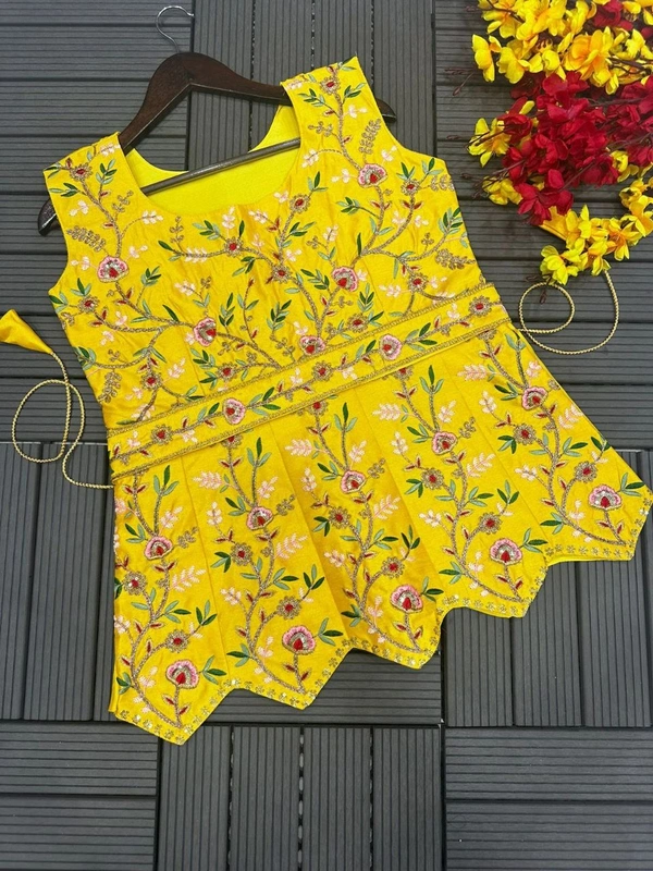 FWHB EMBROIDERY CORDING WORK READY TO WEAR SAREE WITH HALF KOTI - XXL, Yellow
