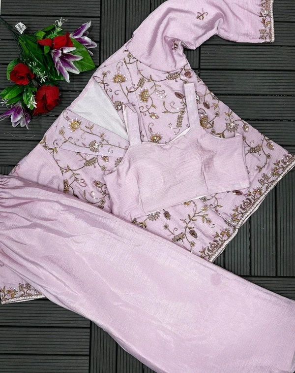 FWHB PARTY WEAR EMBROIDERED SHRUG WITH PLAZZO - XXL, Pink
