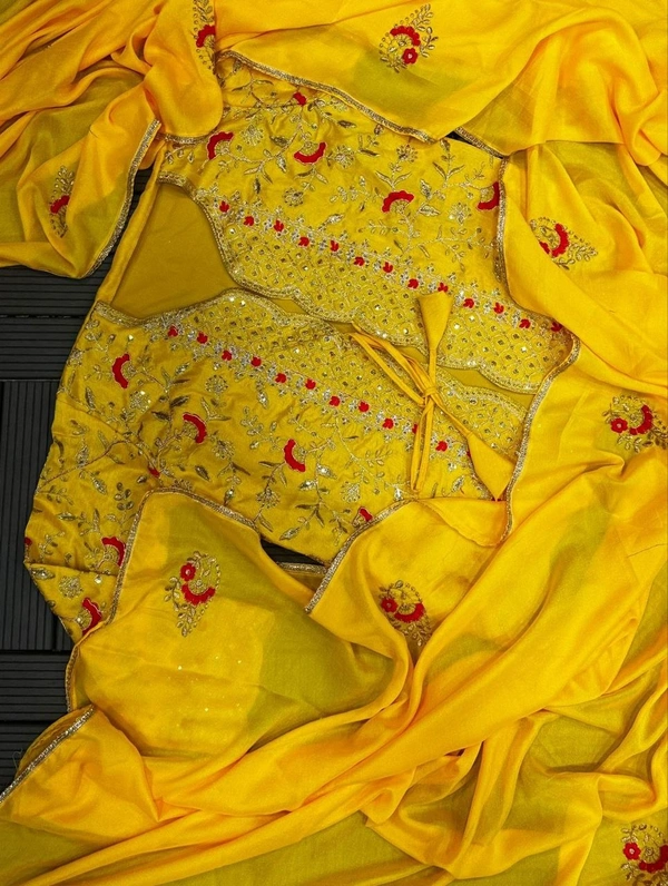 FWHB TRENDING SPECIAL CORDING WORK READY TO WEAR SAREE WITH FULL KOTI - XXL, Yellow