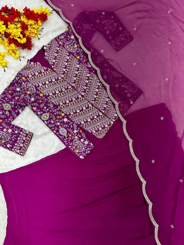 FWHB PARTY WEAR HEAVY EMBROIDERED JACKET LEHENGA SET WITH DUPATTA - XL, Purple