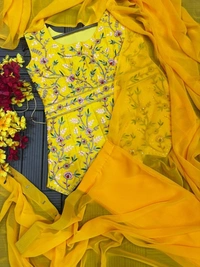 FWHB EMBROIDERY CORDING WORK READY TO WEAR SAREE WITH HALF KOTI - XXL, Yellow