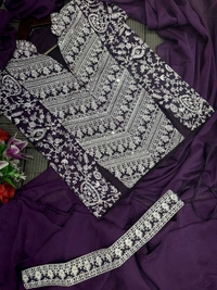 FWHB SUPER CORDING WORRK READY TO WEAR SAREE WITH FULL EMBROIDRED KOTI - XL, Dark Purple