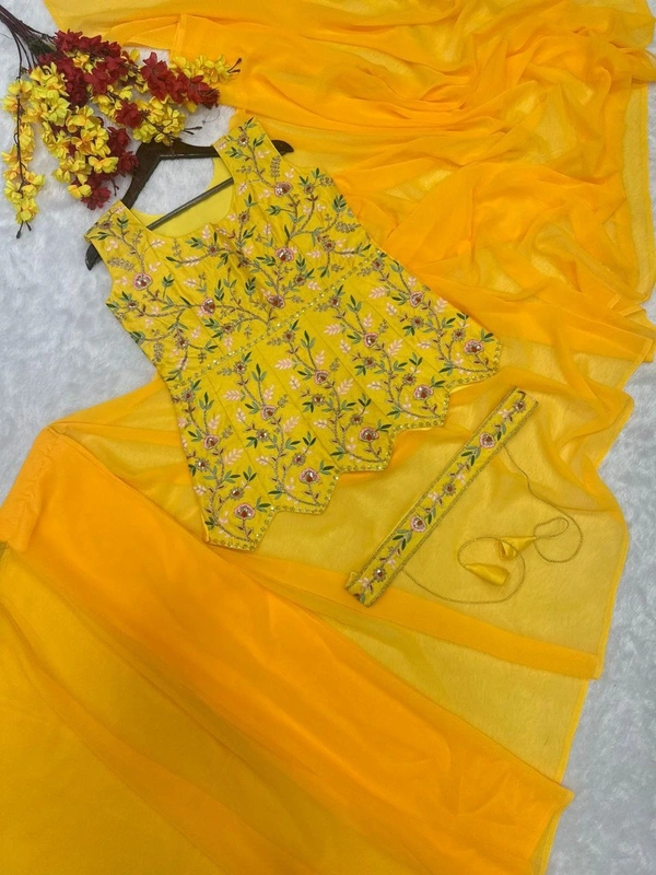 FWHB EMBROIDERY CORDING WORK READY TO WEAR SAREE WITH HALF KOTI - XXL, Yellow