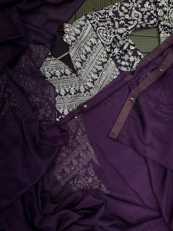 FWHB SUPER CORDING WORRK READY TO WEAR SAREE WITH FULL EMBROIDRED KOTI - XL, Dark Purple