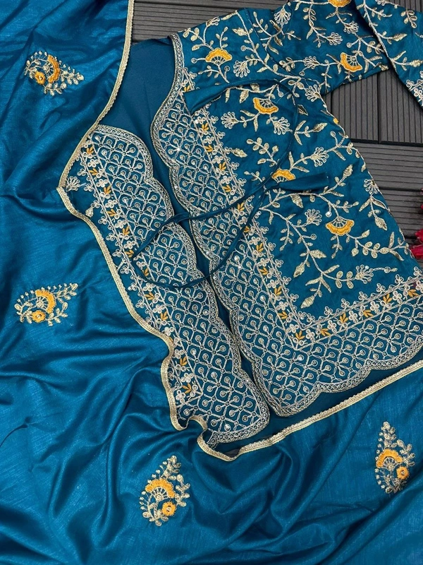 FWHB TRENDING SPECIAL CORDING WORK READY TO WEAR SAREE WITH FULL KOTI - XXL, Orient