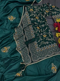FWHB TRENDING SPECIAL CORDING WORK READY TO WEAR SAREE WITH FULL KOTI - XXL, Deep Green