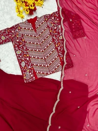 FWHB PARTY WEAR HEAVY EMBROIDERED JACKET LEHENGA SET WITH DUPATTA - XL, Hot Pink