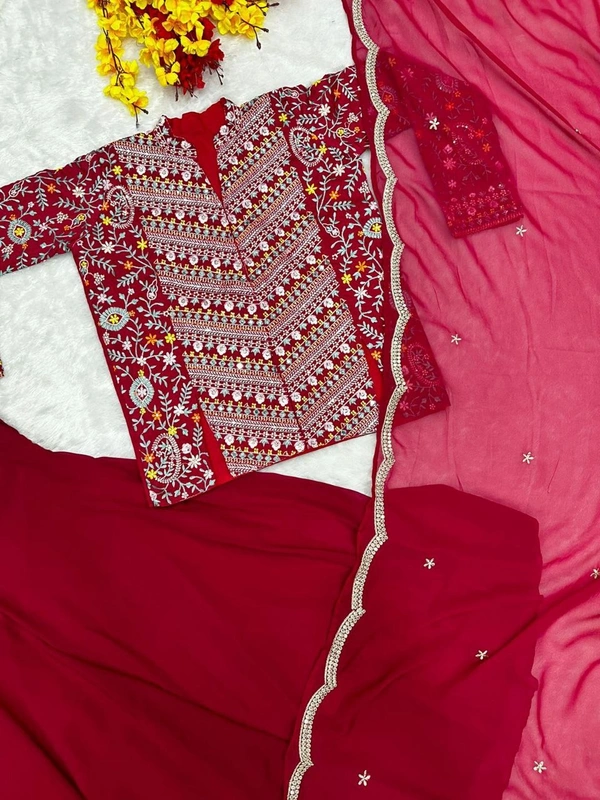 FWHB PARTY WEAR HEAVY EMBROIDERED JACKET LEHENGA SET WITH DUPATTA - XL, Hot Pink