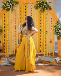FWHB HALDI RASAM SPECIAL TRENDING EMBROIDERY CORDING WORK AND PARTY WEAR SHRUG - XL, Yellow