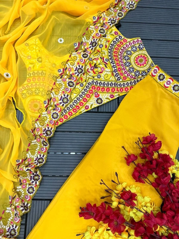 FWHB HALDI RASAM SPECIAL TRENDING EMBROIDERY CORDING WORK AND PARTY WEAR SHRUG - XL, Yellow