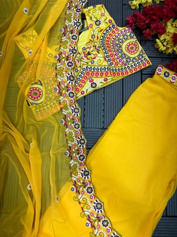 FWHB HALDI RASAM SPECIAL TRENDING EMBROIDERY CORDING WORK AND PARTY WEAR SHRUG - XL, Yellow