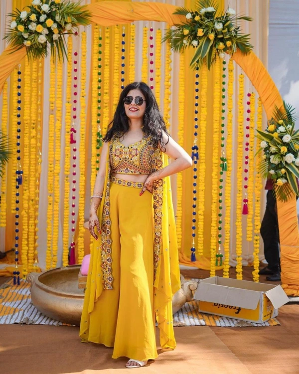 FWHB HALDI RASAM SPECIAL TRENDING EMBROIDERY CORDING WORK AND PARTY WEAR SHRUG - XL, Yellow