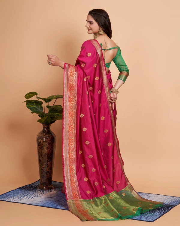 FWVLS BEAUTIFUL SOFT BANARASI SILK SAREE CRISTIN - Rani