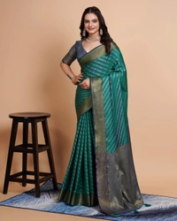 FWVLS RICH CONTRAST BANARASI JAQUARD SILK SAREE - Aqua Blue (Line Sequins)