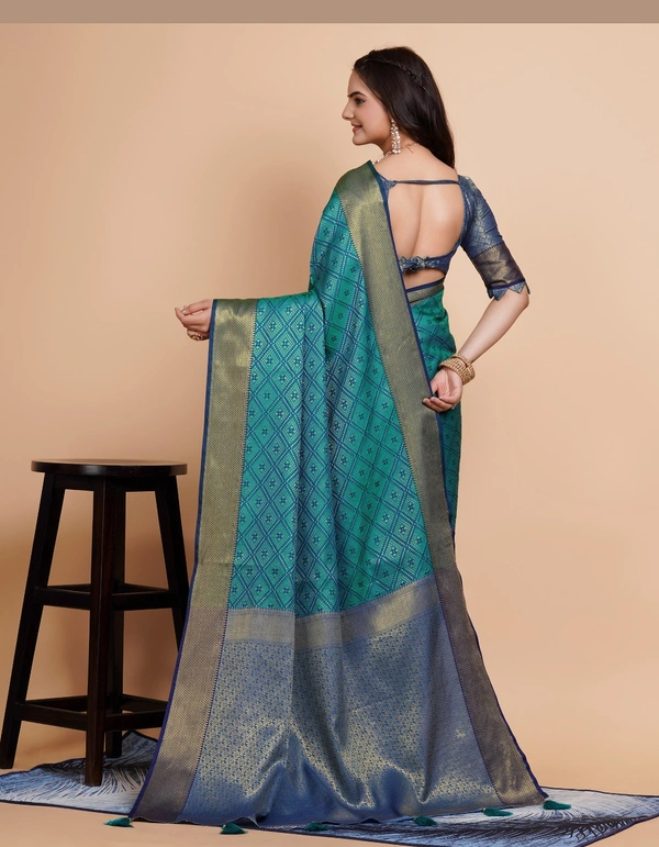 FWVLS RICH CONTRAST BANARASI JAQUARD SILK SAREE - Aqua Blue (Check Sequins)