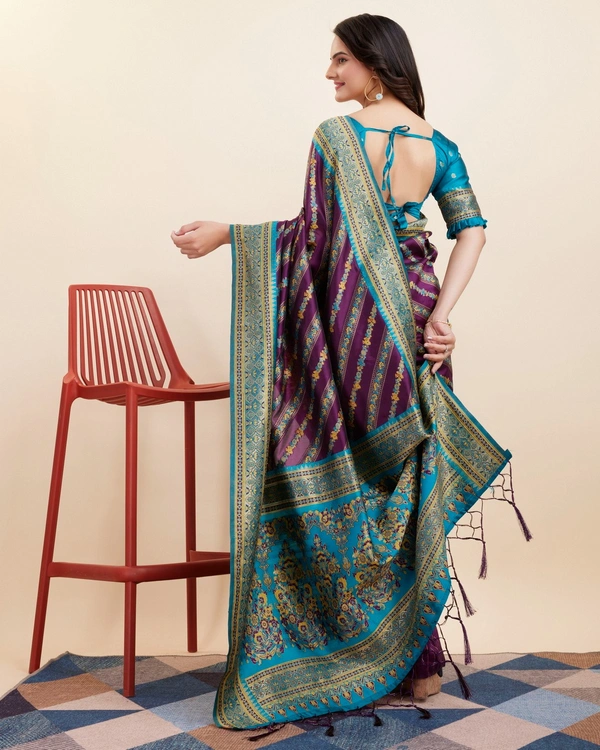 FWVLS BEAUTIFUL COTTON SILK RICH JAQUARD WORK SAREE WITH BLOUSE PIECE - Purple