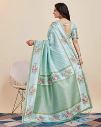 FWVLS BANARASI JAQUARD JARI THREAD SILK SAREE WITH BLOUSE PIECE - Aqua