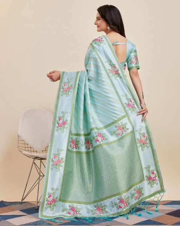 FWVLS BANARASI JAQUARD JARI THREAD SILK SAREE WITH BLOUSE PIECE - Aqua