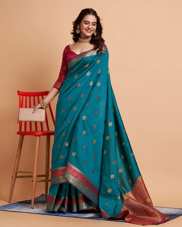 FWVLS BEAUTIFUL SOFT BANARASI SILK SAREE CRISTIN - Ocean Blue