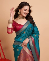 FWVLS BEAUTIFUL SOFT BANARASI SILK SAREE CRISTIN - Ocean Blue