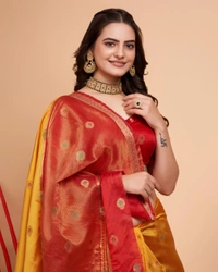 FWVLS BANARASI JAQUARD SILK SAREE WITH RICH RICH CONTRAST PALLU - Gold